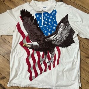 Kingsize Men Polo Shirt 2XL White Graphic Eagle Flag USA Short Sleeve
